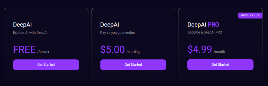 DeepAI Pricing & Plans Review by findmyai tool.io