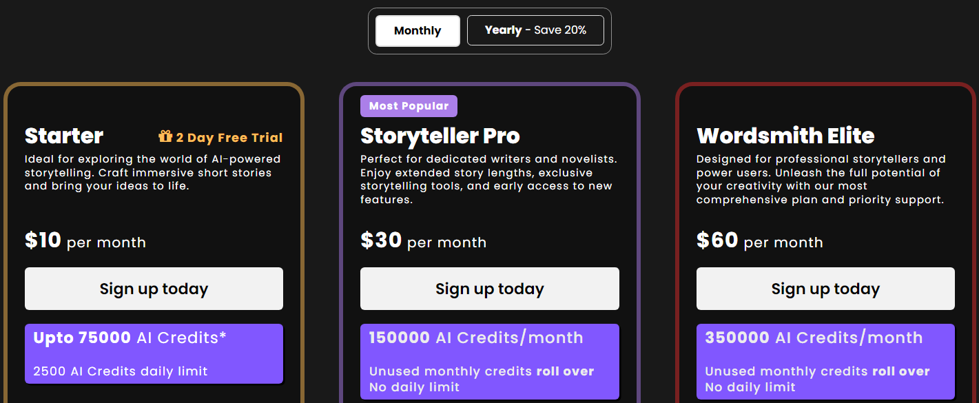 StoryNest.ai Pricing and Subscription Plans