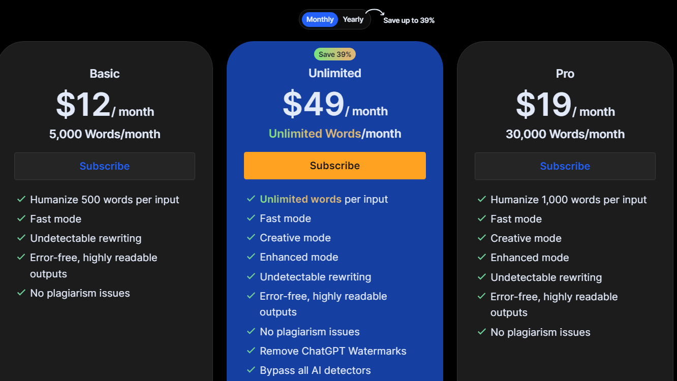  BypassGPT Pricing