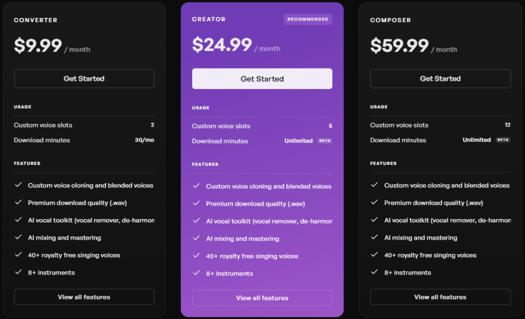 kits.ai Pricing details: AI Voice generator and AI Music Generator