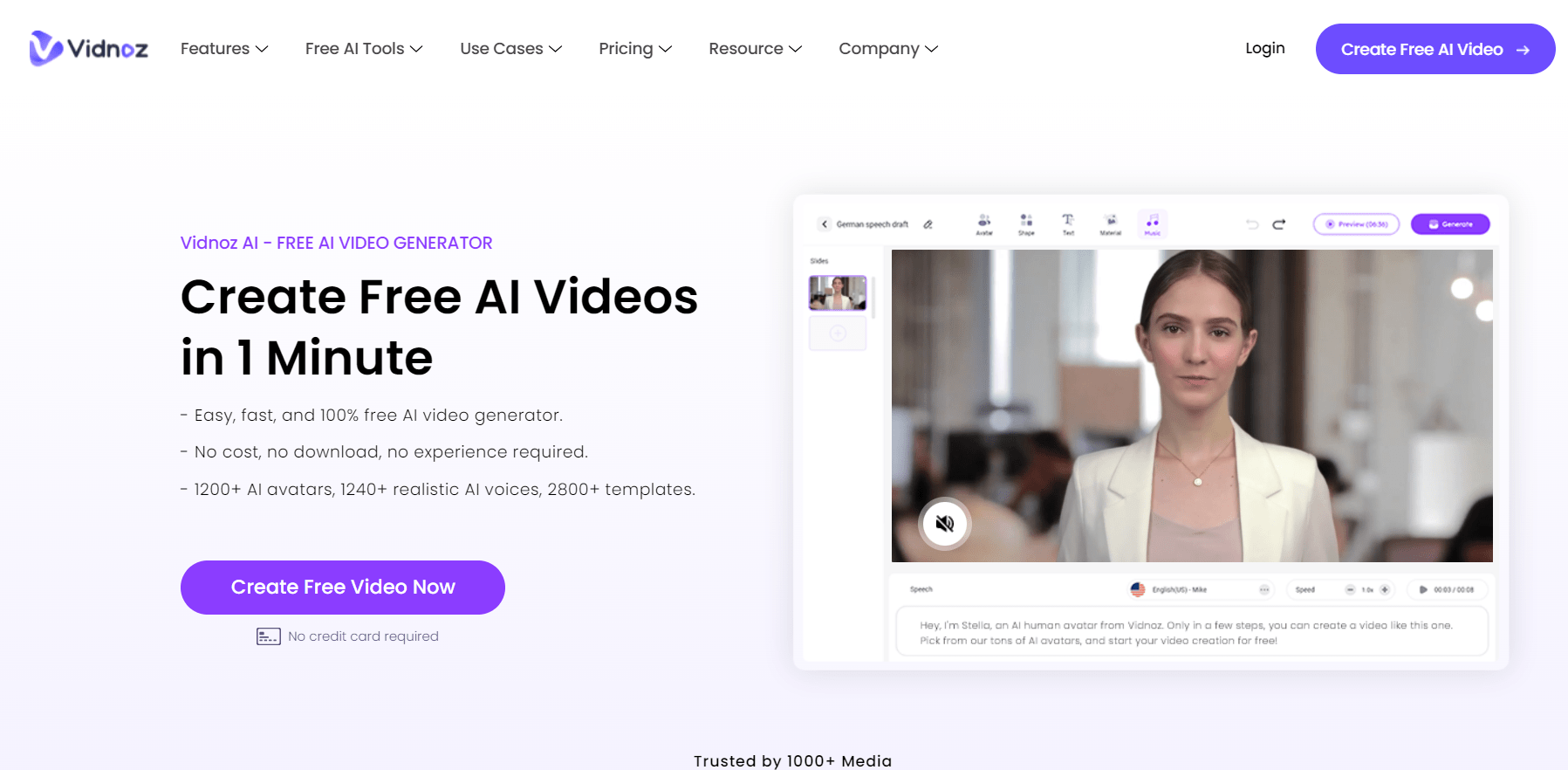 Vidnoz is the top free AI video generator