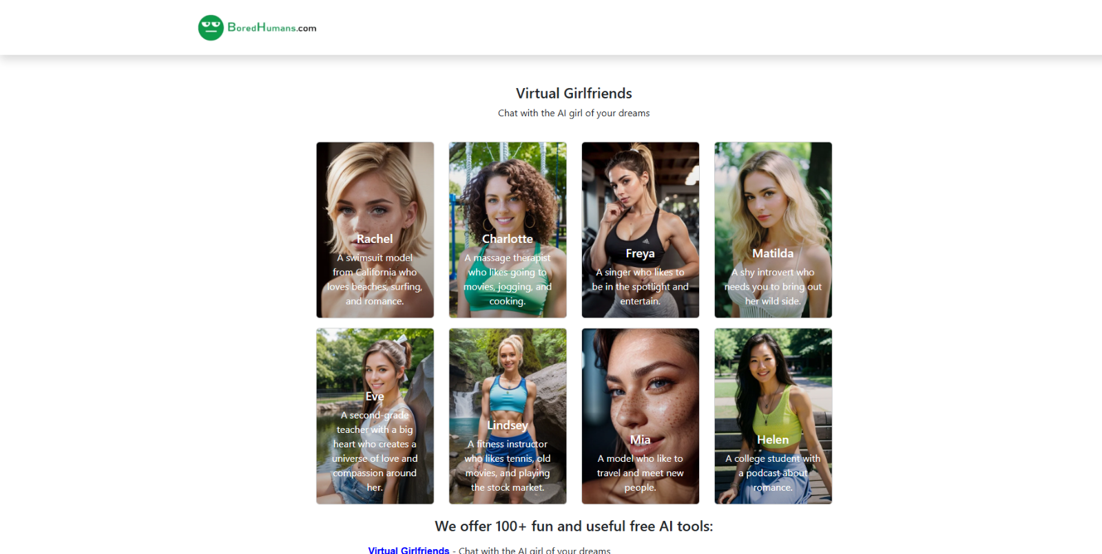 BoredHumans.com: Chat with the AI girl of your dream