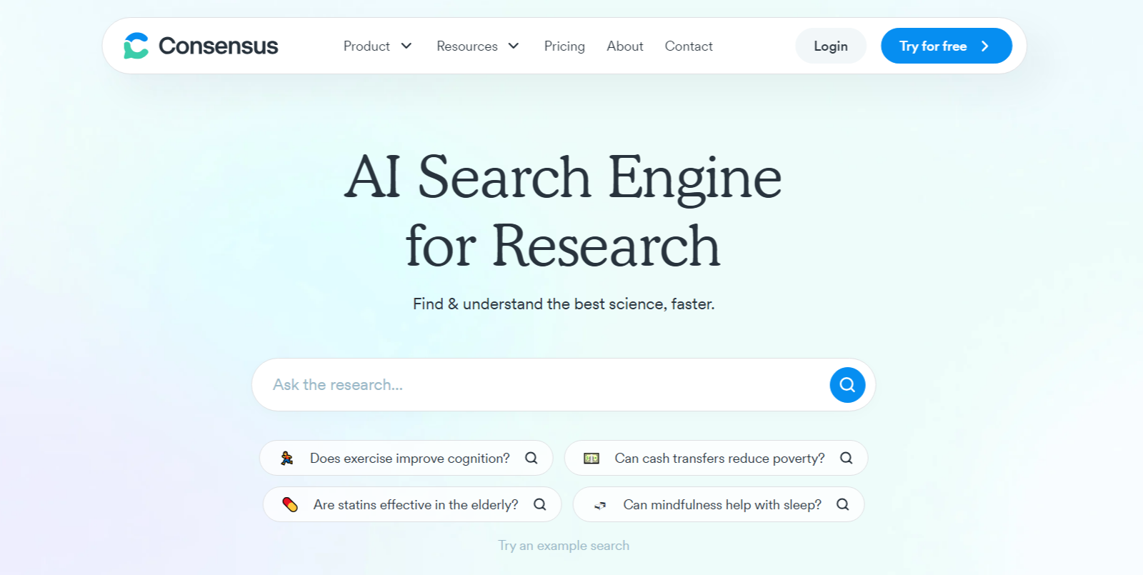 Consensus Review: advanced AI academic search engine.