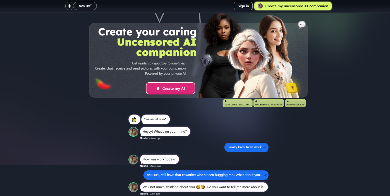 Nastia AI Review: AI Companion creator online AI Girlfriend