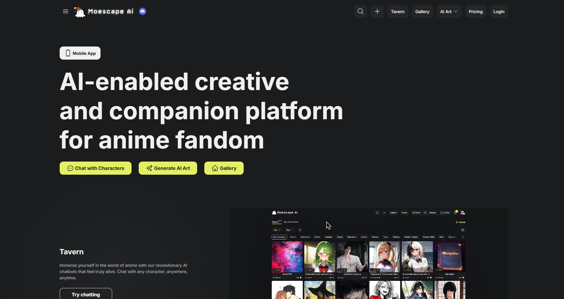 Moescape AI: An AI anime platform that offers image generation and customized characters