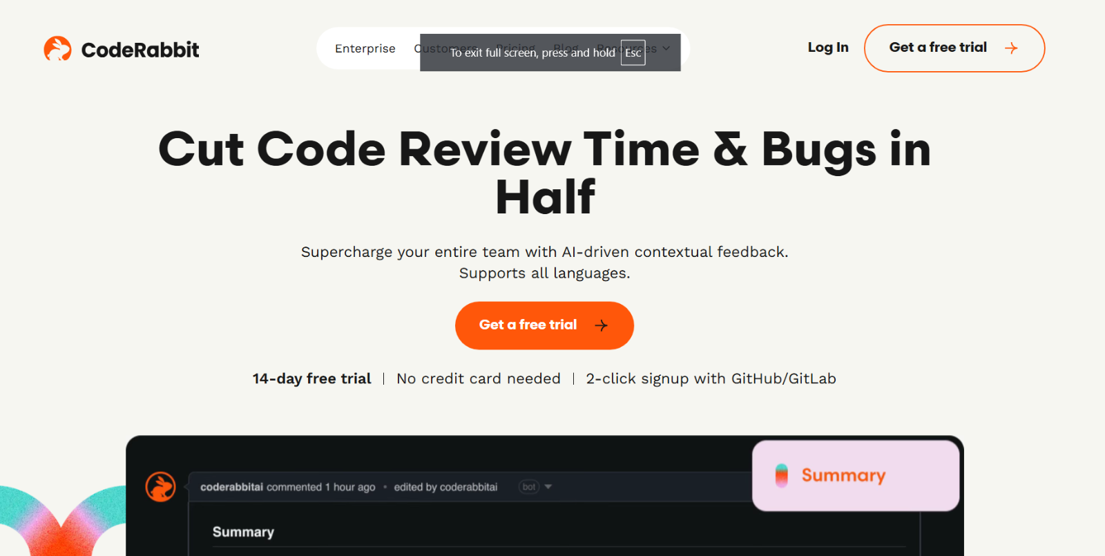 CodeRabbit Screenshot – AI-Assisted Code Review and Pull Request Analysis Tool