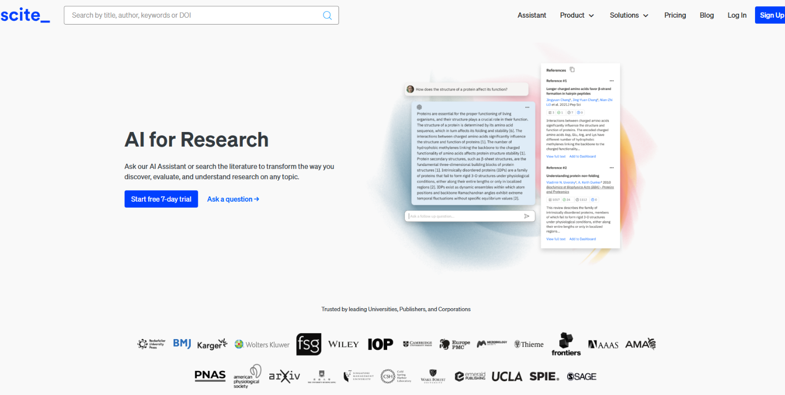 Scite Screenshot – Smart Citation Analysis for Academic Research.